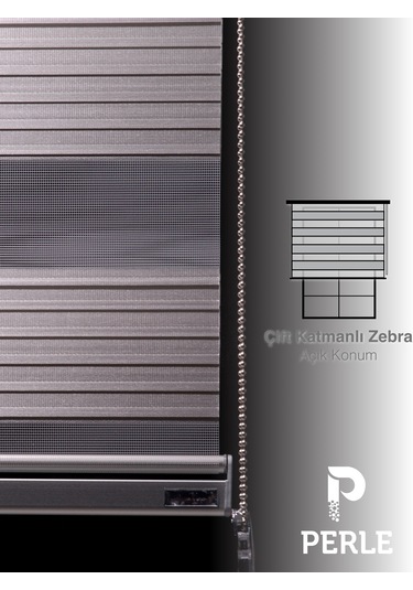 Br Perle Pliseli Açık Gri Renk Zebra Perde Yüksek Kalite Alüminyum Kasa Açık Gri