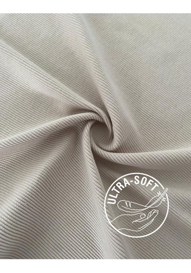 Pamuklu Kaşkorse V Yaka Body Sweatshirt, Fitilli Kumaş Likralı Bluz, Asker Yeşili Badi Beyaz