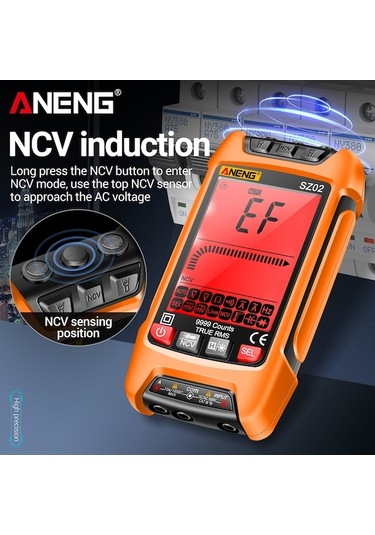 Prestigegoods Aneng Sz02 Akıllı Dijital Multimetre 9999 Counts Otomatik Ölçüm Ncv Evrensel H Turuncu