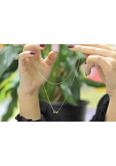 Diamine 14 Ayar Altın İnce Pullu Aynalı Zincir Kolye