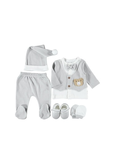 Uykucu Ayıcık Nakışlı 5'li Zıbın Set Pembe