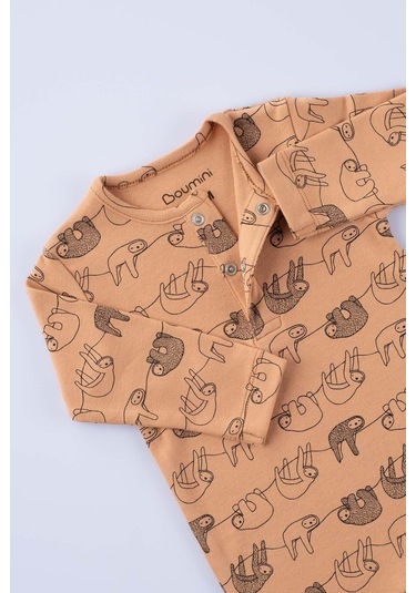 Boumini Bebek Uzun Kollu Çıtçıtlı Tulum Kahve Miskin-kahverengi Kahverengi