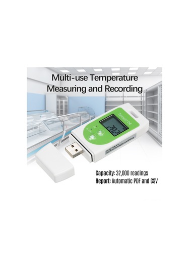 Jeehugo Usb Sıcaklık Kaydedici - Gıda Ve İlaç Taşıma/depolama İzleme Cihazı, Otomatik Pdf/csv Raporu, 32.000 Okuma Kapasitesi, Düğme Pil Cr2032