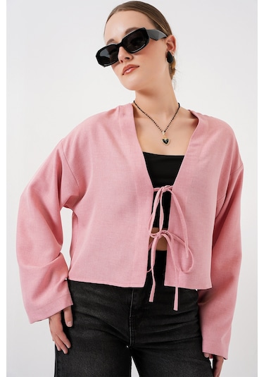 Bigdart Önü Bağlamalı Keten Kimono 960 - Pudra