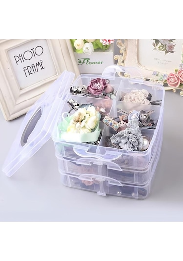 Pembe Şeffaf Ayarlanabilir İstiflenebilir Bölme Yuvası Plastik Saklama Kutusu, Oyunca Takı Aksesuarını Saklamak İçin Kutu 57086888