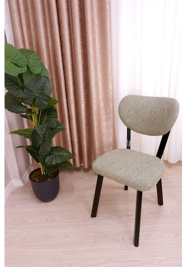 StarMall Bohem Jakarlı Sandalye Kılıfı Çubuk Desen 1 Adet Vizon