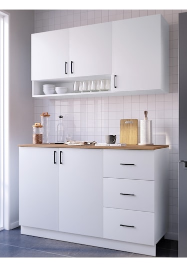 Bento Mini Mutfak Dolabı Alt Üst Modül 120 CM Çekmeceli Tezgah Dahil Beyaz