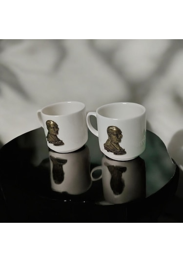 3d Atatürk Desenli 2'li Kupa Seti - Anlamlı Hediyelik Kupa Beyaz
