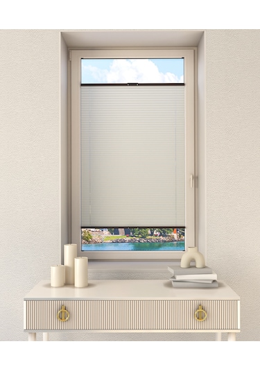 Krem Plise Katlanır Cam Balkon Perdesi - Ofis Perdesi - Mutfak Perdesi - Salon Perdesi - Krem