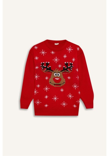 DeFacto Erkek Çocuk Yılbaşı Temalı Bisiklet Yaka Triko Kazak D5991A824CWRD51