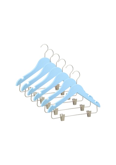 Nyn Ahşap 3-7 Yaş Mandallı Çocuk Askısı Mavi Renk 4 Adet