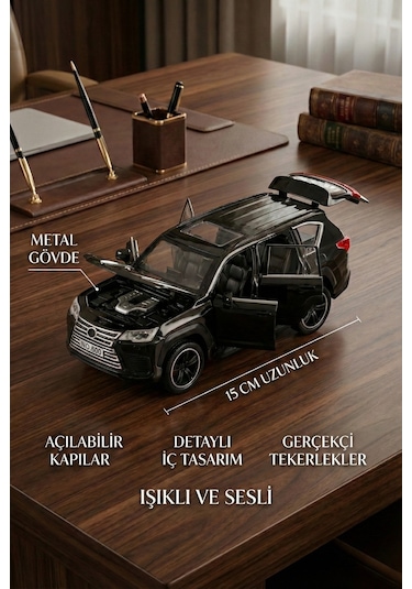 1:32 Ölçek Metal Model Araba Lx600 Lüks Suv Jip - Işıklı Sesli Çek Bırak - Siyah