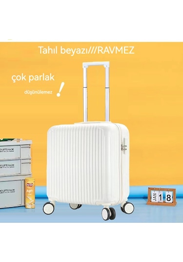 Relaxed 20 İnçlik Valiz, Hafif Kabin Valizi, Araba Evrensel Tekerlekli Seyahat Kodu Kutusu - Beyaz Beyaz