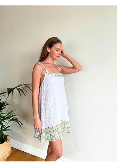 Süper Hafif %100 Pamuk 2 Katlı Müslin Gecelik Gecenin Vazgeçilmezi Nefes Alır Gots Sertifikalı Haki