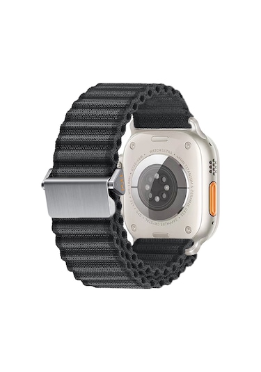 Mobilefix Watch 7 45mm Uyumlu Krd-123 Naylon Kumaş Hasır Örgülü Kordon-siyah