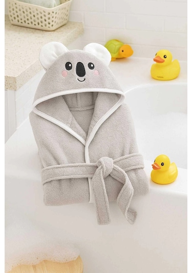 Kapşonlu Unisex %100 Pamuklu Çocuk Banyo Bornozu Koala 7-8 Yaş