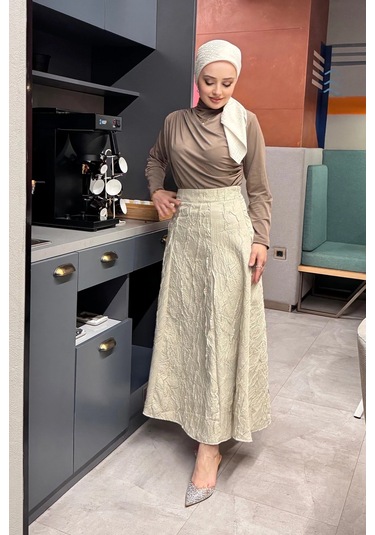 Etk005 Yandan Fermuarlı Kraşlı Kloş Etek Taş