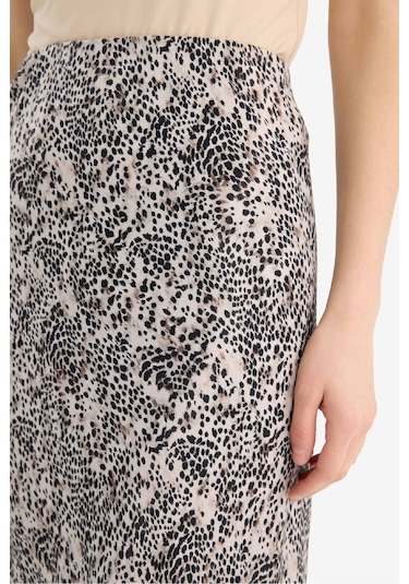 DeFacto A Kesim Leopar Desenli Normal Bel Midi Saten Etek E7486AX25SPER68 Ekru
