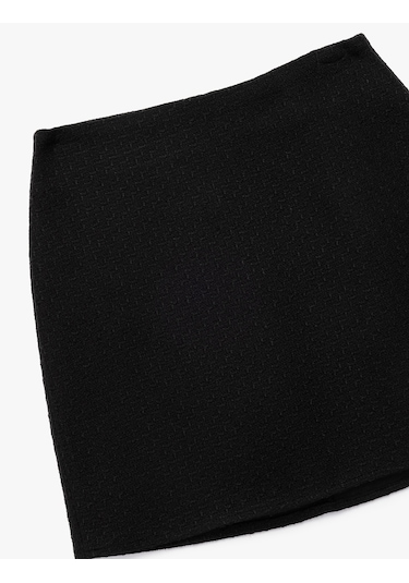 Koton Slim Fit A Kesim Tüvit Mini Etek Siyah 6wak70013ew Siyah