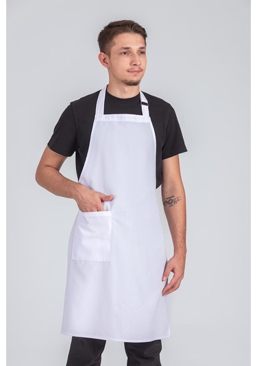 Erkek Boyundan Asmalı Barista Şef Mutfak Önlüğü Beyaz