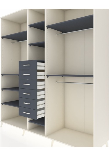 Kronos Dolap 10 Raflı 6 Çekmeceli 3 Askılı 220x59x243 Aytaşı-antrasit/antrasit Antrasıt/antrasıt