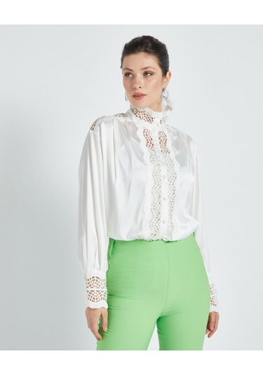 Şık Kadın Gömlek - Transparan Detaylı - Modern Ve Şık Tasarım- Özel Gün Ve Davetler İçin Gömlek Ekru