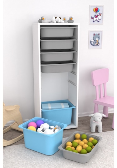 Zola 7 Sepetli Dolap Oyuncak Dolabı Çok Amaçlı Mavi Gri Mavi - Gri