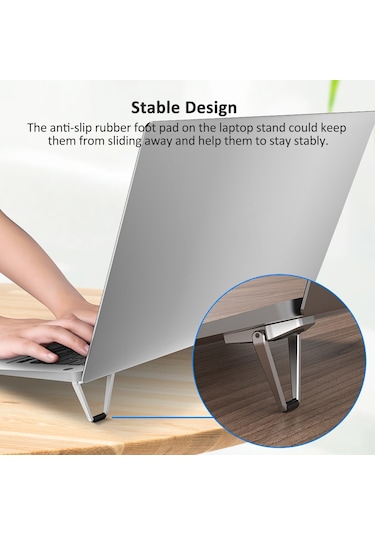 Jeemson Gümüş Gri Çinko Alyuminyum Dizüstü Bilgisayar Tutucu - Katlanabilir Masaüstü Yükseklik Artırıcı Ayaklı Stant