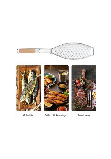 Hangfox Çelik Islak Tutmayan Mangal Sepeti, Ahşap Kollü, Çıkıcaklı, Çok Amaçlı Balık/et/ Sebze Izgarası, Kamp/piknik İçin Çok Renkli