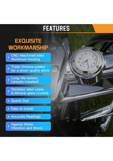 Pazly Evrensel Motosiklet Gidon Saati - Tüm Motosikletler İçin Su Geçirmez Model K20473-1