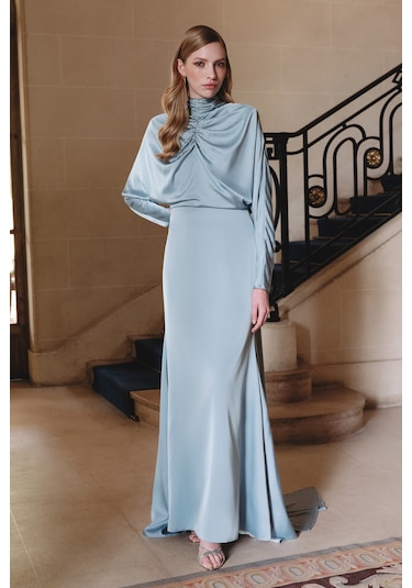 L'amour Taşlı Abiye Elbise Mavi Mavi