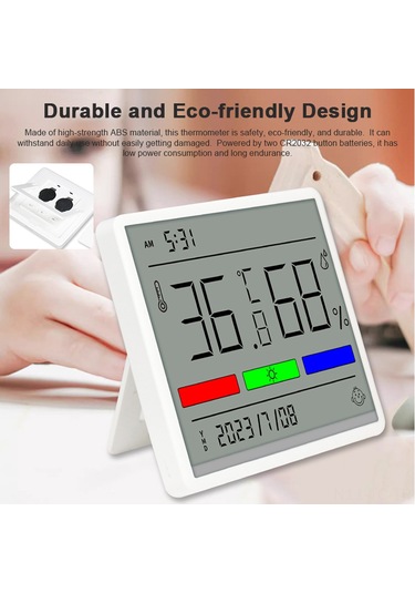 Skycity Beyaz Evcil Dijital Sicaklık Nem Ölçer, Büyük Ekran, Zaman/tarih Gösterimi, Hassas Sensör, Pil İçerir Cr2032