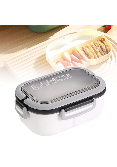 Taşınabilir Yemek Kabı Lunch Box 2 Katlı Diyet Beslenme Kutusu Saklama Kabı Çatal Kaşıklı Sefer Tası Beyaz