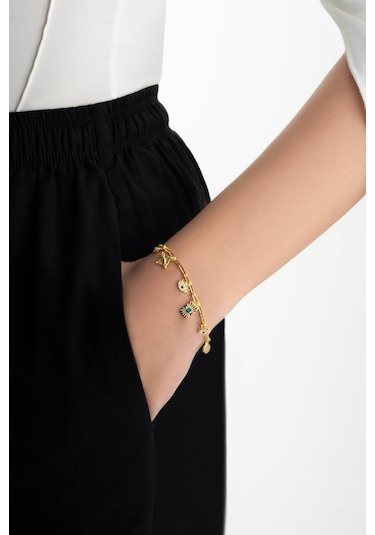 So Chic Bereket Işıltısı 18 Ayar Sarı Altın Kaplama 20 Cm Gümüş Bileklik Sarı