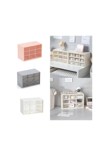 Plastik 9 Bölmeli Masaüstü Saklama Kutusu Takı Çekmecesi Kozmetik Saklama Küpeler Makyaj İnci Düzenleyici Boncuk Konteyner Kutuları Çöp Kutusu Pembe