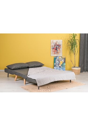 Folde 120 İkili Yataklı Katlanır Koltuk Keten Koyu Gri Koyu Gri