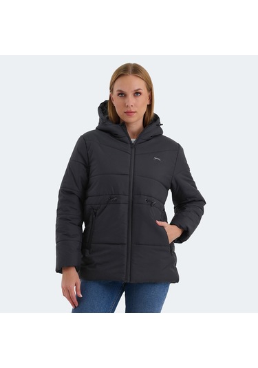 Slazenger CALLU Kadın Kapüşonlu Şişme Siyah Mont & Kaban