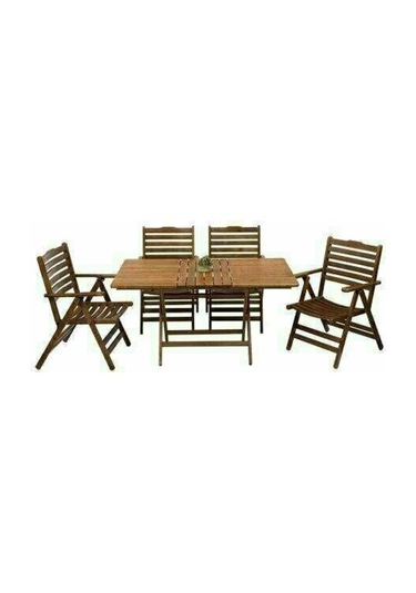 Ürgüp Katlanır Ahşap Bahçe Balkon Seti: 80X160 Masa + 4 Sandalye