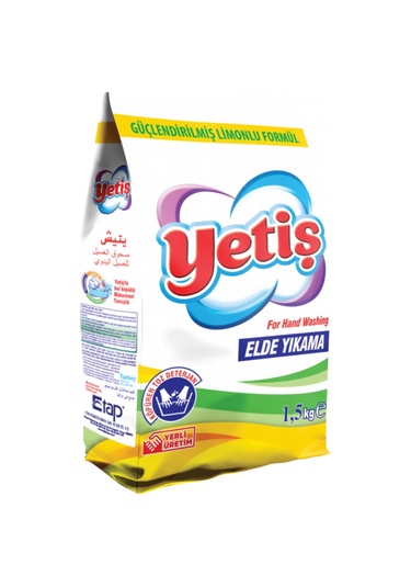 Yetiş Elde Yıkama Toz Deterjan 1,5 Kg Güçlendirilmiş Limonlu Formül, Yoğun Köpük, Mükemmel Temizli