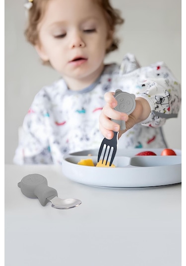 Paslanmaz Çelik Gri Bebek Çocuk Kaşık Ve Çatal Cin766gr Gri