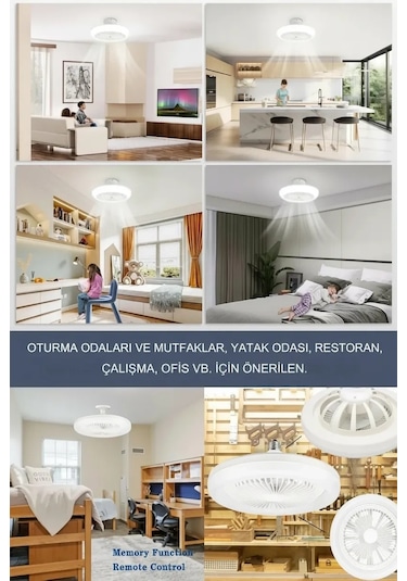 E27 Duylu Kumandalı Tavan Vantilatörlü Led Lamba 3 Hız Ve Renk Ayarlı Tavan Pervanesi 1