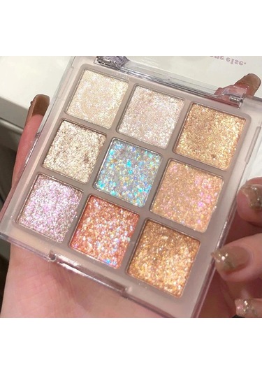Yeni 9 Renkli Glitter Göz Farı Paleti Tam Sedefli Göz Farı Makyaj Paleti 9 Color 01