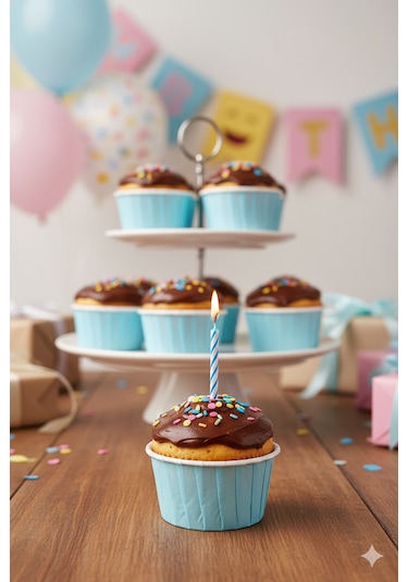 Karton Mavi Cupcake Kapsülü 50'li - Kek Ve Cupcake Sunum Kapsülü Diğer
