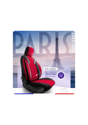 Panda Paris Serisi Pike Kumaş Oto Koltuk Kılıfı Tam Set Kırmızı - Siyah