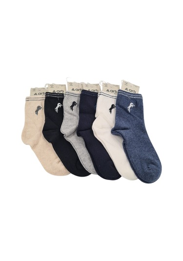 Erkek Çocuk Çorap Soket 6 Çift Siyah-lacivert-gri-antrasit-krem-mavi-1886 ÇoK Renkli