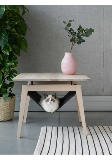 Minimalist Ahşap Yan Sehpa Ve Gizli Kedi Hamağı