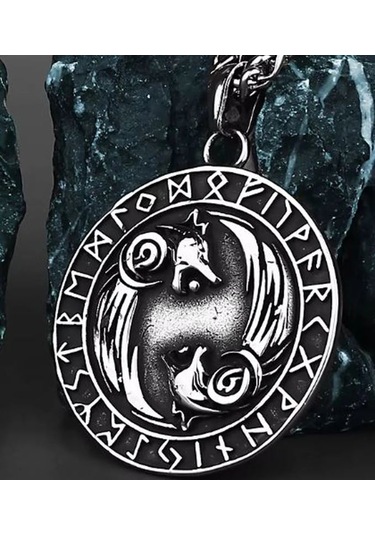 Çift Taraflı Kullanım İskandinav Mitoloji Çelik Kurt Kolye Gümüş