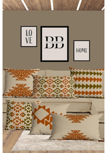 Belle Benoit Baskılı Dikdörtgen 6'lı Koltuk Kırlent Kılıfı Dese31