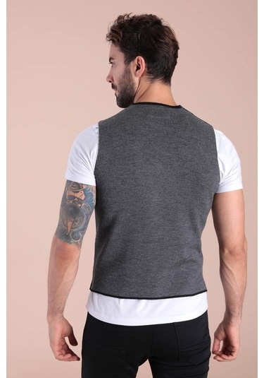 Ferraro Çift Renk Yün Triko Yelek - Siyah-Siyah