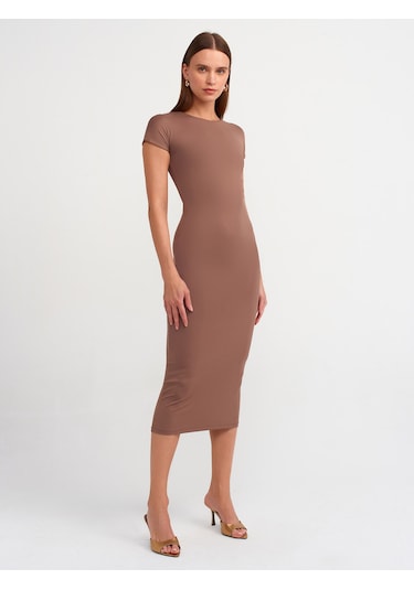 Dilvin Yaka Uzun ElbiseSütlü Kahve